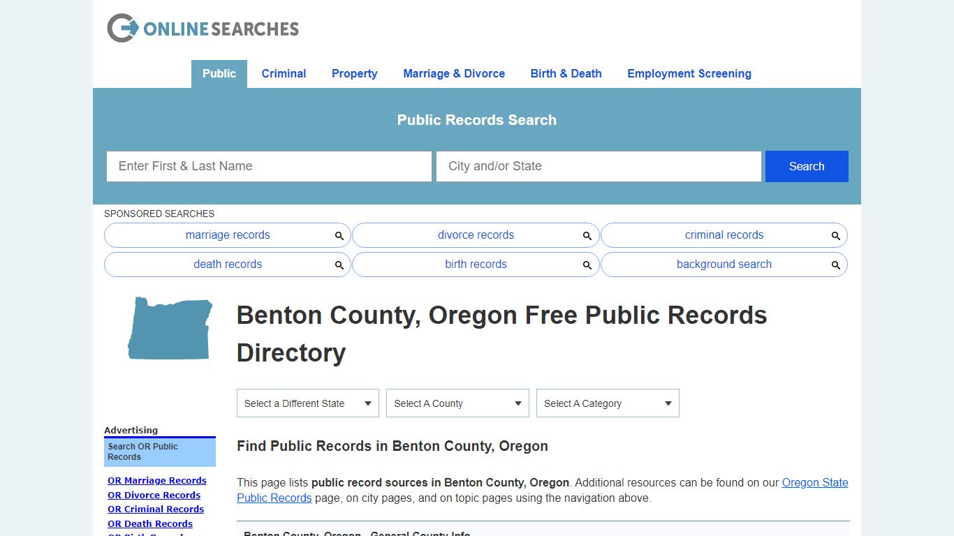 Benton County, Oregon Public Records Directory - OnlineSearches.com